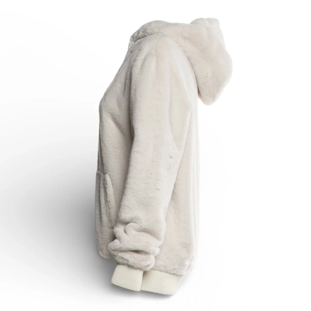 Tom Ford Beige Faux Fur Hooded Bomber Jacket With Leather Trim